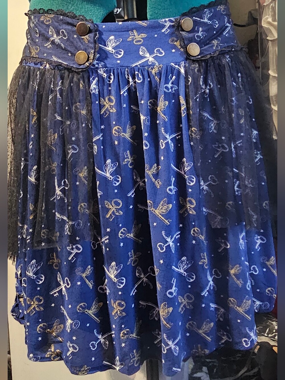 Harry Potter Blue Key-Print Layered A-Line Skirt
